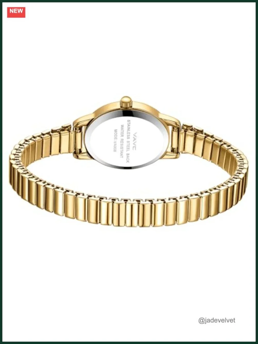 Small Gold Women's Quartz Watch Stainless Steel Expansion Band Oval Roman Dial
